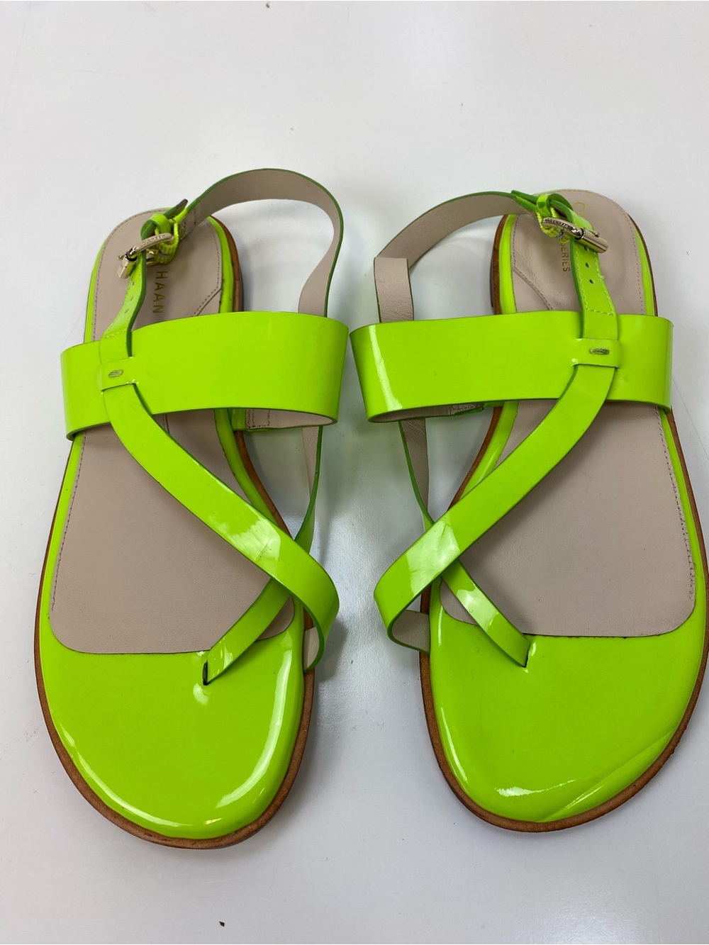 Cole Haan Neon Lime Patent Leather Crisscross Slingback Sandals